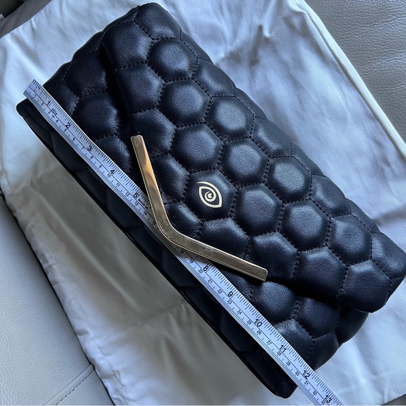 GiJil Collection Lambskin Quilted Clutch Black Leather Snap Closure Large Soft - Picture 10 of 14